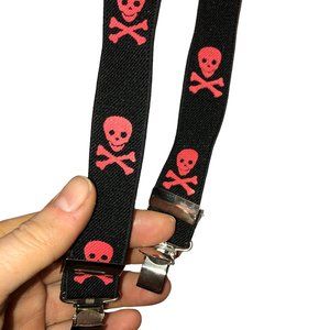 Halloween scary black orange skull & bones print braces suspenders